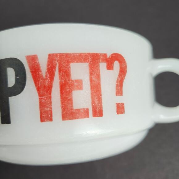 Glasbake Milk Glass Soup Bowl *Is It Soup Yet?* Handle J-2711 Set Of 3 Mugs - Picture 7 of 15